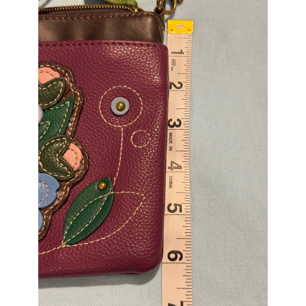 Chala Plum Purple Floral Applique Crossbody Bag Vegan Leather Small Messenger - Picture 7 of 10